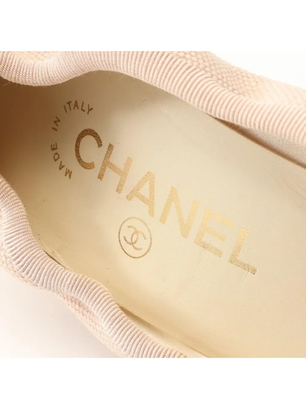 Chanel Pumps CC Logo Ribbon Pink Canvas Leather Heel